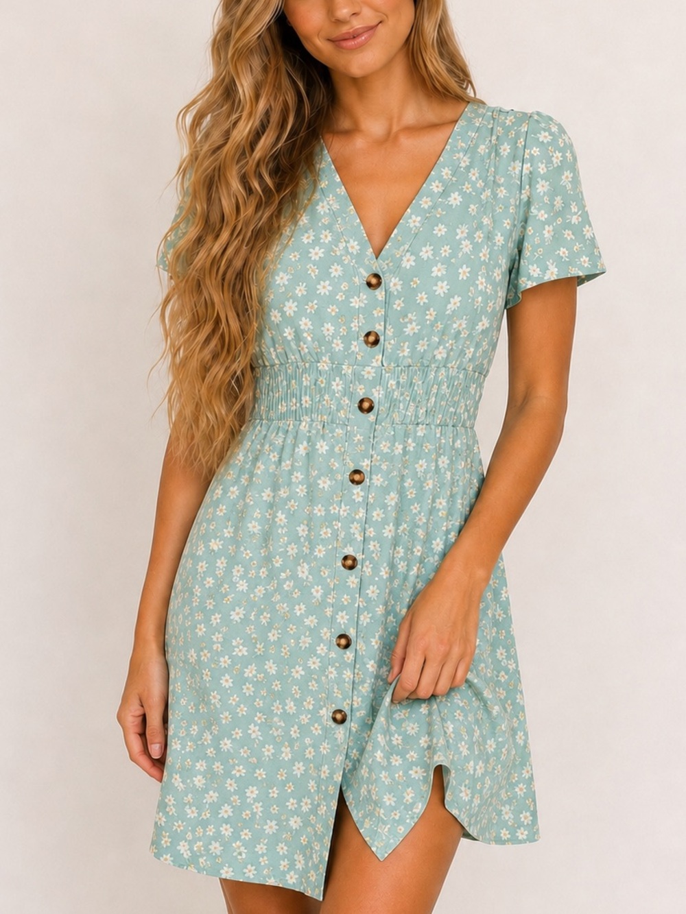 πΎ MONTEAU Like New Sage Green Floral Button Front Feminine Cottage Dress Sz S